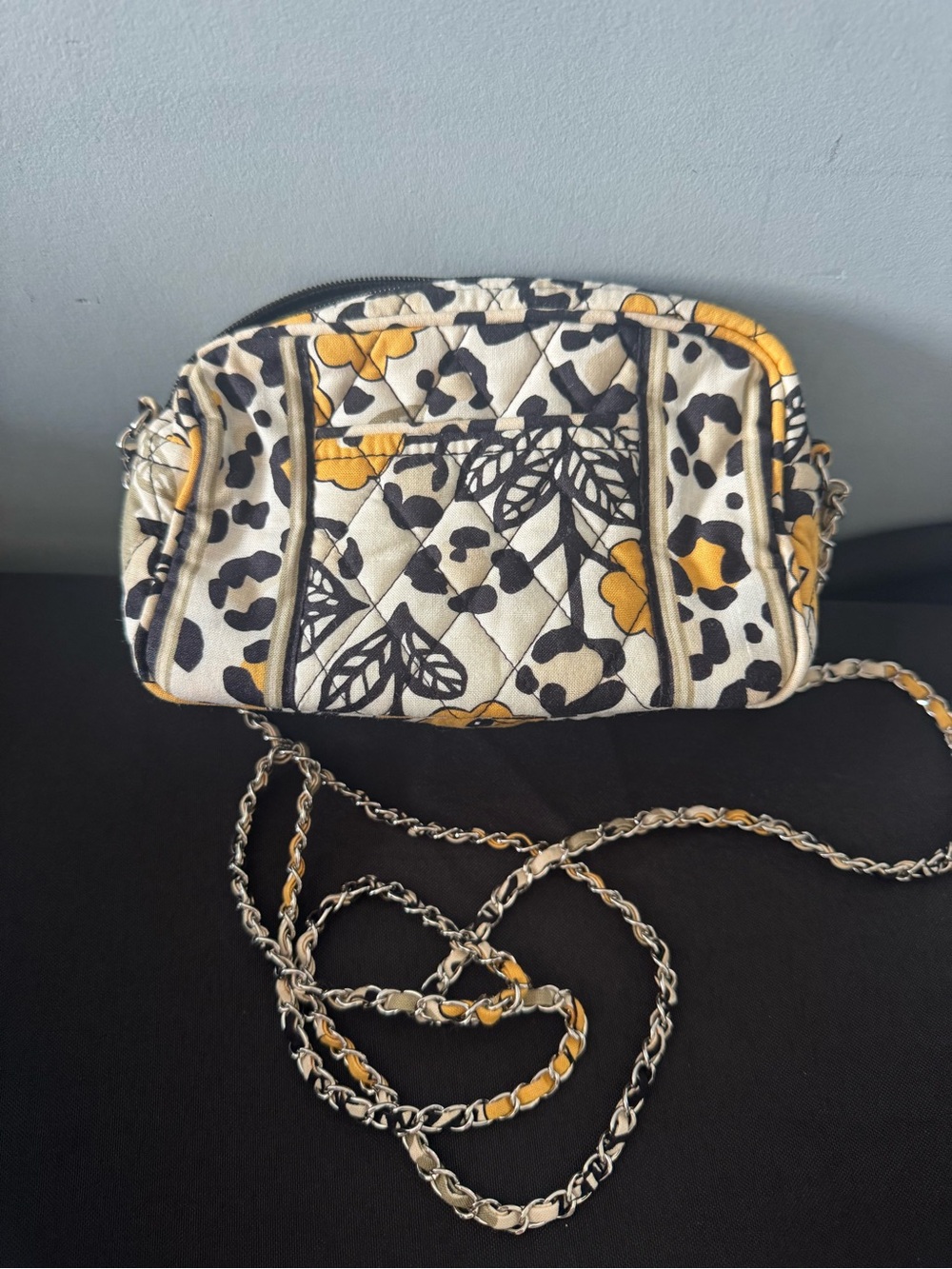 Vera Bradley Quilted Floral & Leopard Print Crossbody in Yellow and Black